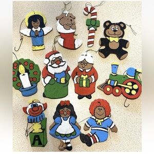 REDUCED Vintage Hand Painted Wooden Christmas Ornaments Set(11)